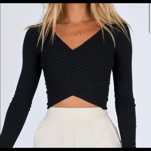 Princess Polly Black Long Sleeve Wrap Crop Top 4 S